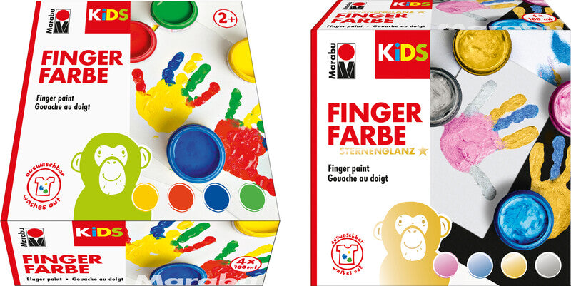 Marabu KiDS Fingerfarben – Rosa/Blau/Silber/Gold, metallic – 4×100 ml (400 ml) – für Papier, Karton, Glas