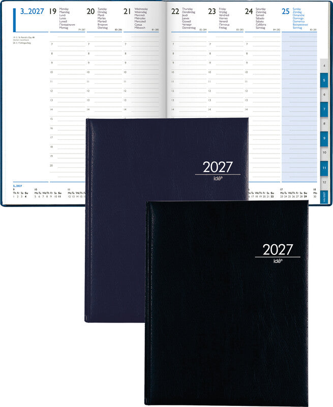 Simplex Agenda – 1 Woche/2 Seiten, gebunden, 20,8 × 25,8 cm, 2027, Dunkelblau
