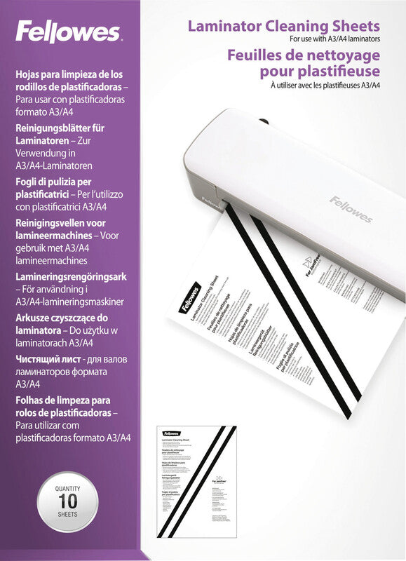 Fellowes Reinigungsblätter A4 – Reinigungskarton, Papier, 10 Stück, Weiss