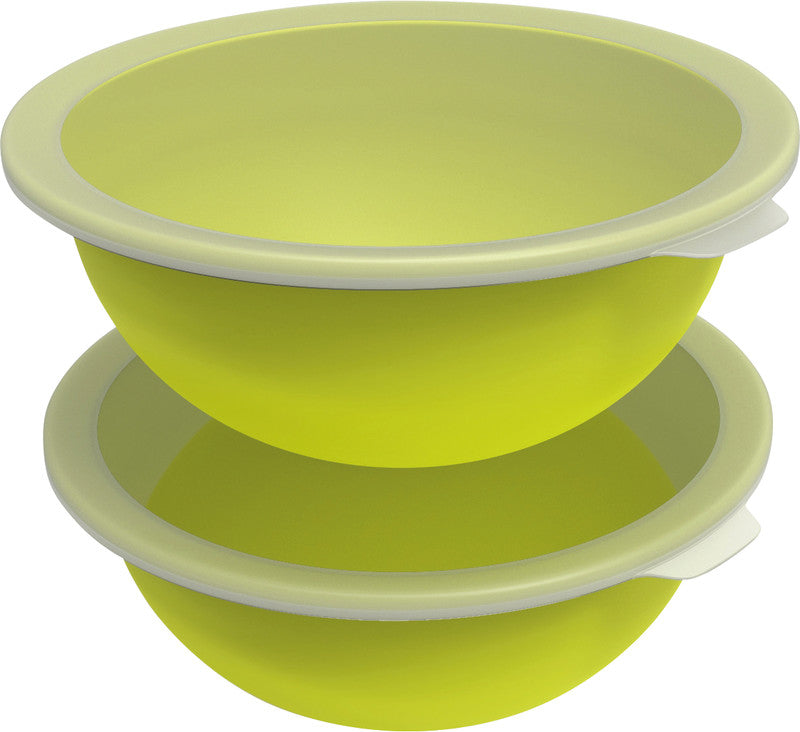 Rotho Rührschüssel-Set Caruba – 4,8 l – mit Deckel, stapelbar – PP – Grün – 32,2 × 13,3 × 30,5 cm – 2-teilig