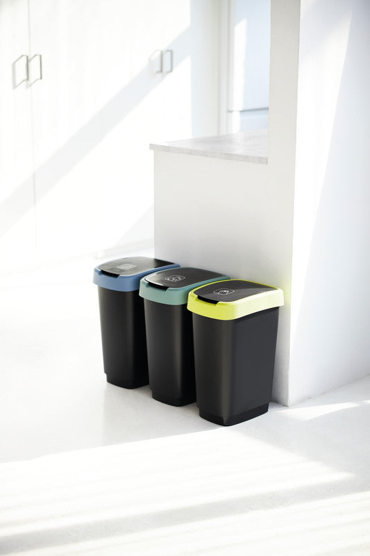 Rotho Abfallcontainer – 50 l – mit Deckel – Kunststoff, Horizon Blau – B × H × T 298 × 602 × 401 mm