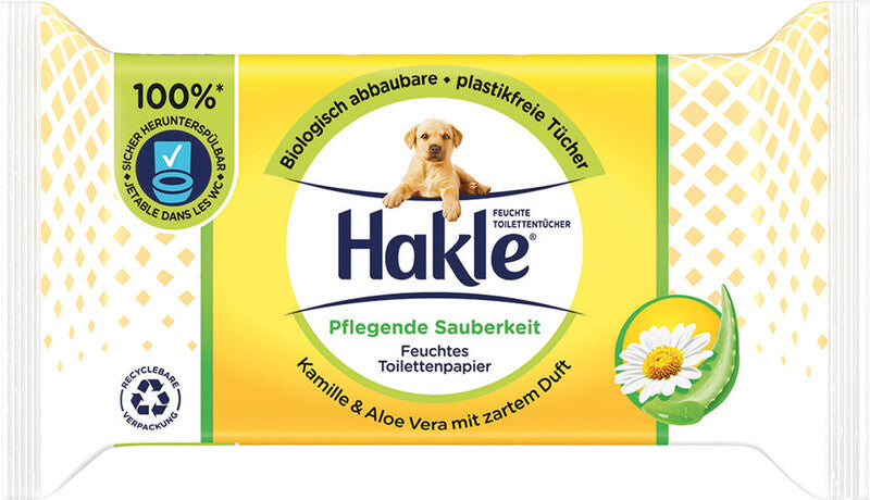 Hakle Feuchte Toilettentücher – 1-lagig, Weiss, Kamille & Aloe – 12 Tücher