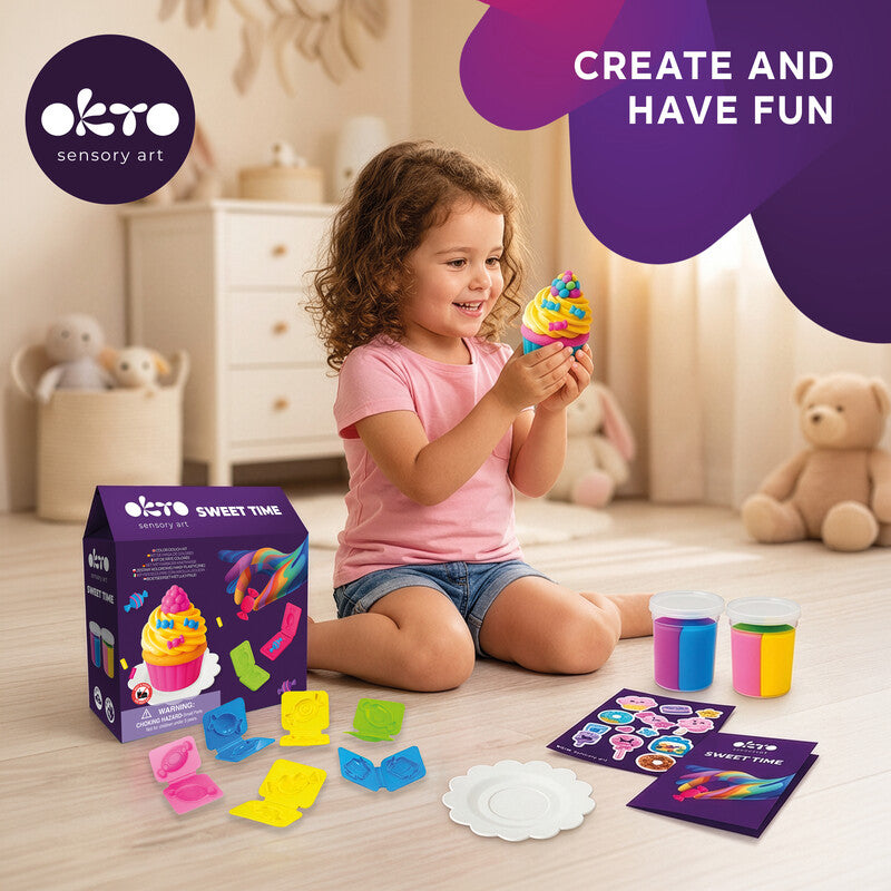 Okto sensory art Sweet Time – Modelliermasse-Set (lufthärtend) – 2 Dosen, 6 Farben sortiert – Ab 3 Jahren