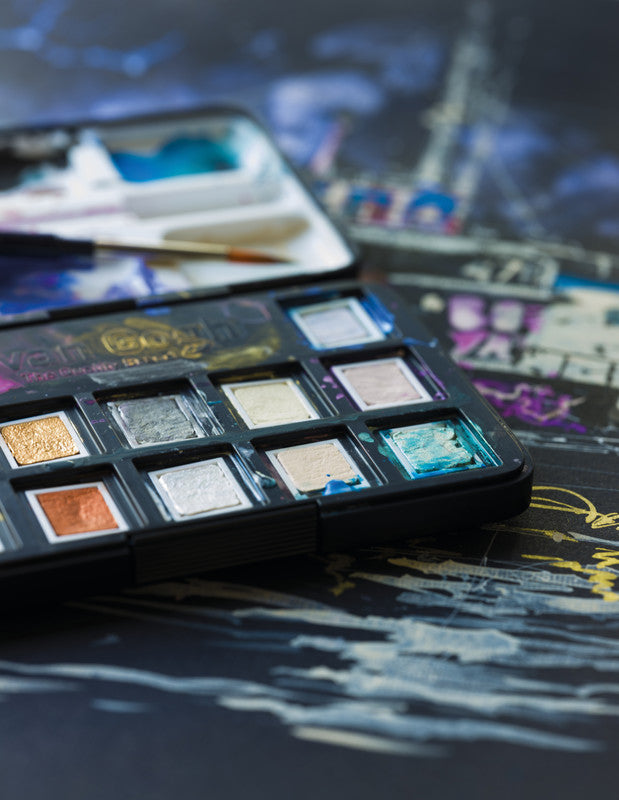 Van Gogh Pocket Box – Aquarellfarben – Set, 12 Farben, metallic & perleffekt, inkl. Schwamm & Pinsel