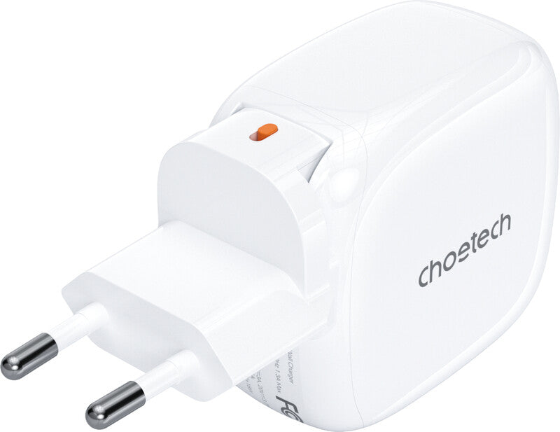 Choetech USB-Ladegerät 65 W – USB-C×2, USB-A×1, GaN – Integriertes ausziehbares Kabel 0,7 m – Weiss