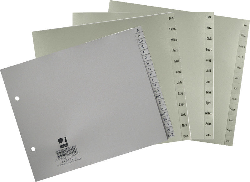 Q-Connect Teilregister – für A4, halbe Höhe, Kunststoff (PP), Dez.–Jan., 12-teilig, grau, 2-fach
