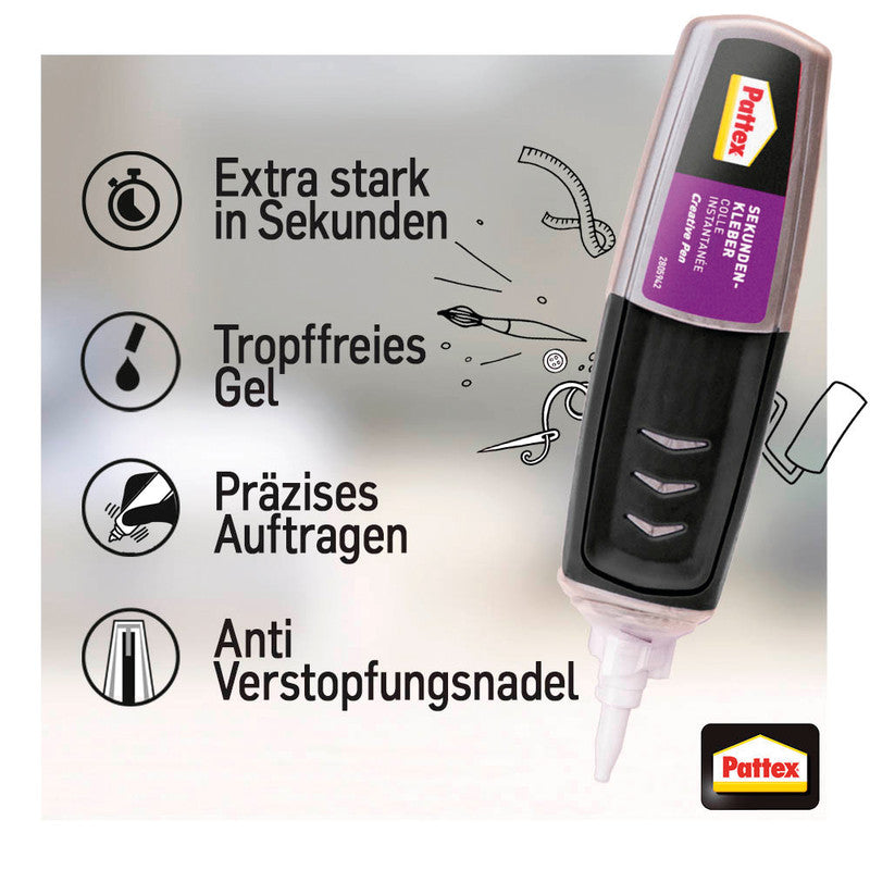 Pattex Sekundenkleber – Stift, permanent, transparent, 3 g, für die meisten Materialien