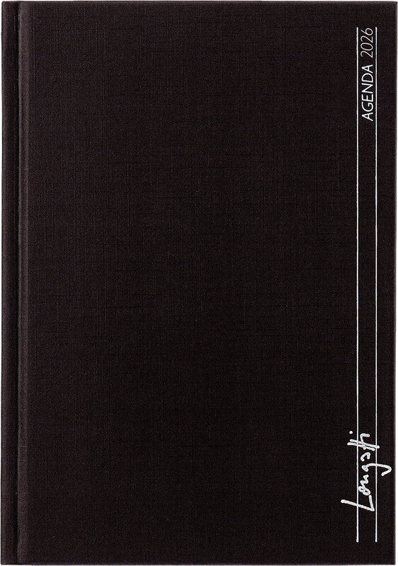 Biella LONGATTI Agenda – 1 Woche/2 Seiten, Gebunden, 10,4 × 14,8 cm, 2026, Mehrsprachig, Schwarz