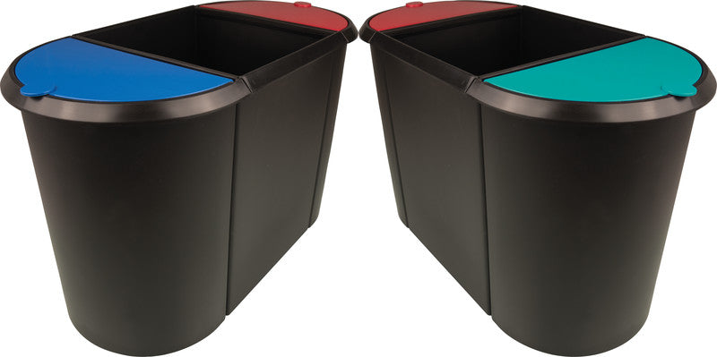Helit Systempapierkorb – 20 + 9 + 9 l, mit Deckel – Kunststoff, schwarz – B × H × T 280 × 350 × 555 mm