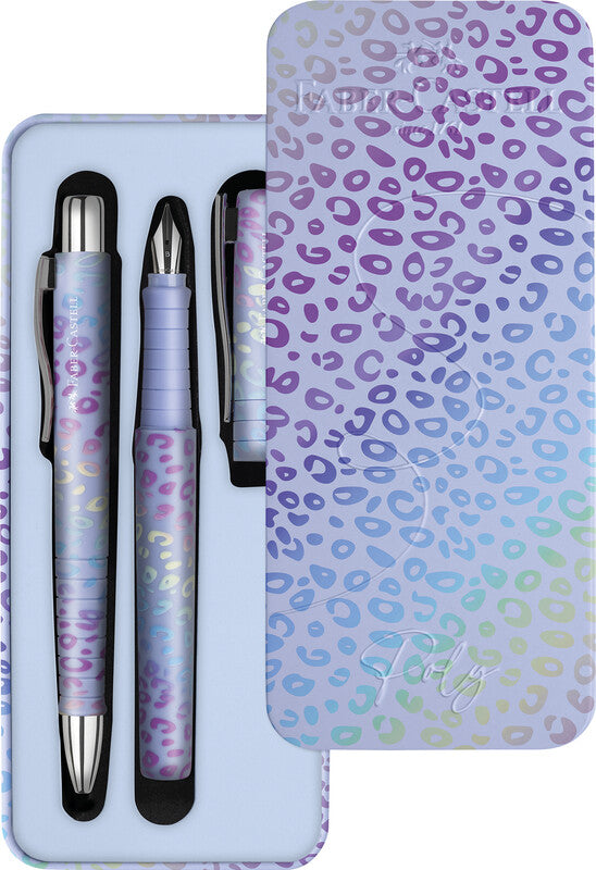 Faber-Castell Poly Ball/Pen Mermaid Schreibgeräte-Set – Kugelschreiber + Füllfederhalter – Blau – Metalletui