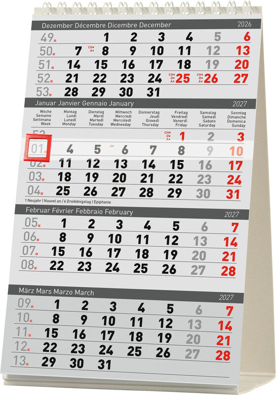 Biella Kalender-Einlage – 4 Monate/1 Seite, 12,5 × 20 cm, 2027