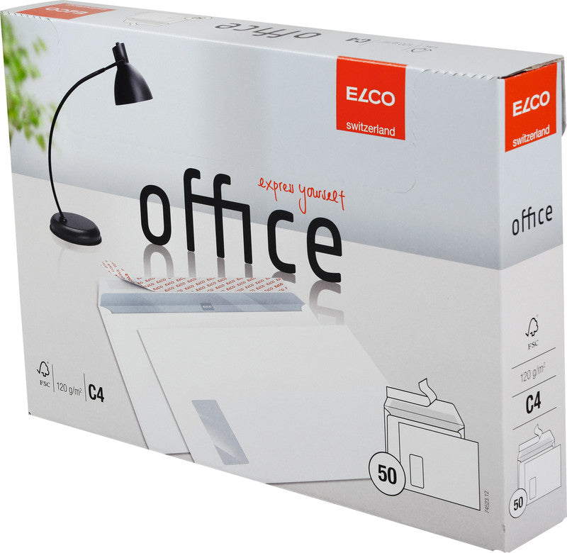 Elco Couvert C4, Fenster links, Haftklebung, hochweiss, 120 g/m², mit Innendruck – 50 Stk.