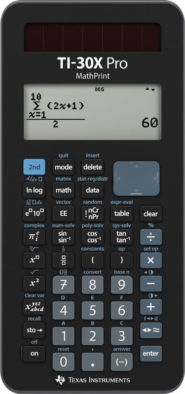Texas Instruments Taschenrechner TI-30X Pro MathPrint – 11-stellig, 4-zeiliges LCD, Solar + Batterie, schwarz, 80×184×17 mm