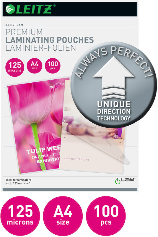 Leitz Laminierfolien A4, glänzend – 125 µm, 216 × 303 mm, 100 Stk.