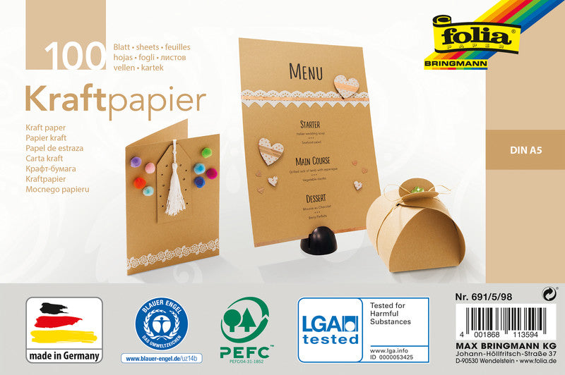 Folia Kraftpapier – Mehrfarbig – A5, 100 Bogen