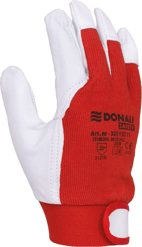 Office products Schutzhandschuhe – XL – Ziegenleder/Stoff, EN 388, Rot/Weiss, Klettverschluss