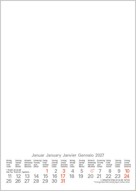 Korsch Bastelkalender 2027 – 15 × 21 cm – d/f/i/gb – mit Tagesfeldern, mit Aufhänger