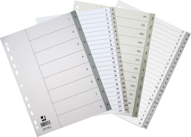 Q-Connect Register – A4, 10-teilig, PP, grau, vorgedruckt, mit Indexblatt, 11-fach gelocht