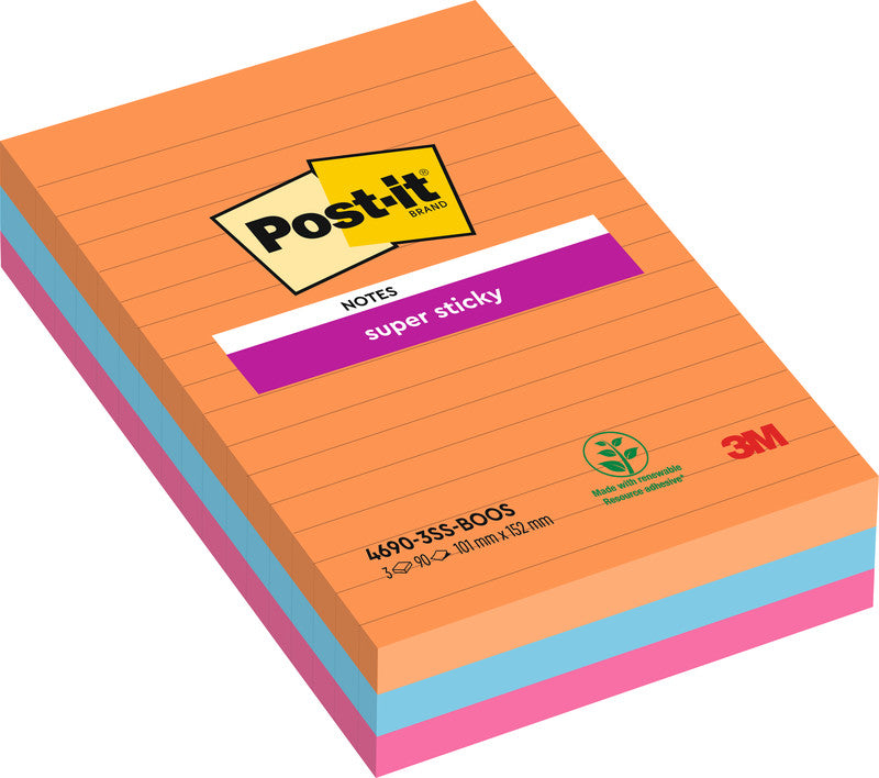 Post-it Haftnotizen Bangkok Kollektion – 101×152 mm – sortiert, 3×90 Blatt, Super Sticky, PEFC