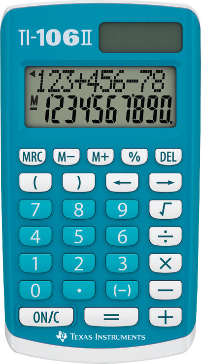 Texas Instruments Taschenrechner TI-106 II – 8-stellig, LCD, Solar + Batterie, blau, 70×125×15 mm