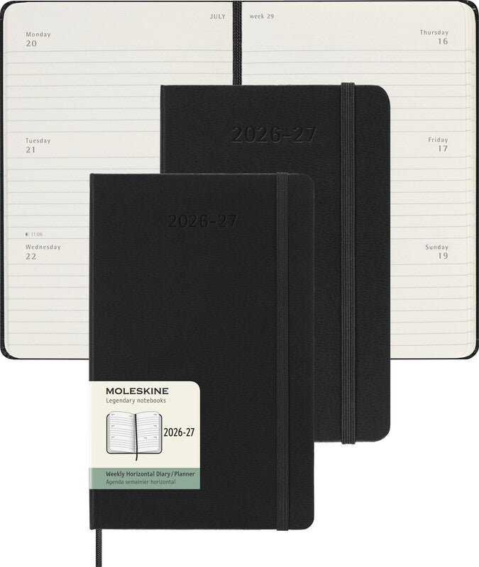 Moleskine Schüleragenda – 1 Woche/2 Seiten, gebunden, 9 × 14 cm, 18 Monate Juli–Dezember, Englisch, Schwarz, FSC