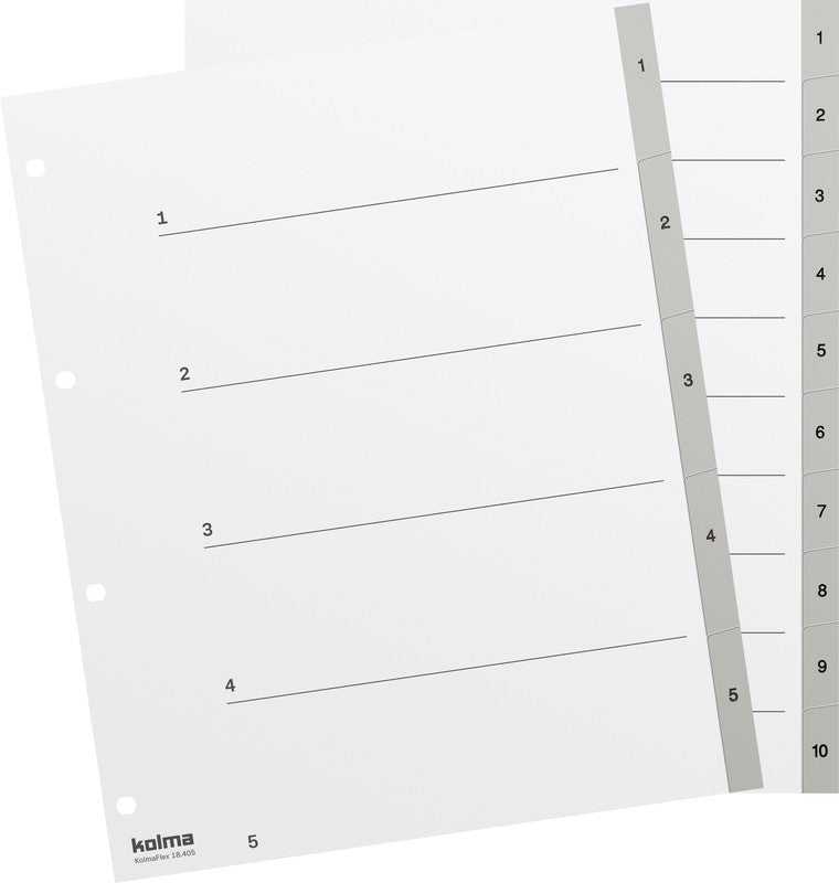 Kolma Register – 5-teilig, PP, nummeriert, mit Indexblatt, für A4 hoch überbreit