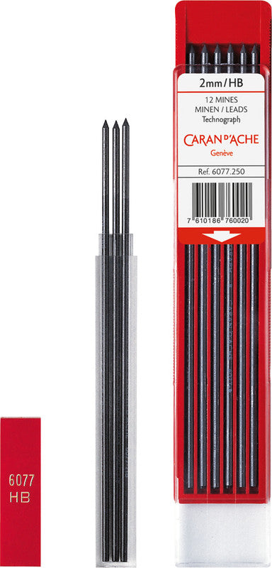 Caran d-Ache Caran d'Ache Bleistiftminen Technograph für 22, 882, 884.299 + 1 weitere – Graphit, 2 mm, F, 3 Stk.