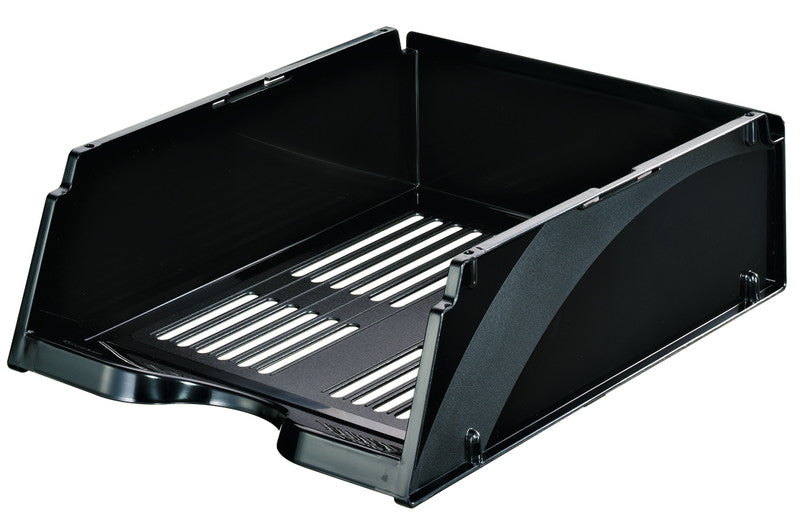 Esselte Briefkorb – mit Griffausschnitt, mit Beschriftungsfeld, glänzend, schwarz, B 268 × H 115 × T 338 mm