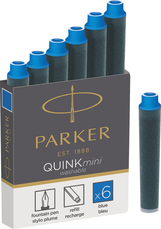 Parker Tintenpatronen Quink Mini – Königsblau, geruchsarm, 6 Stk.