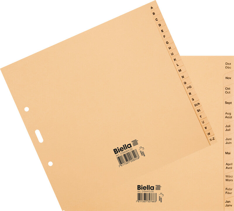 Biella Register – teildeckend, 24-teilig, Papier, braun, 2-fach gelocht, FSC-zertifiziert, für A4 hoch