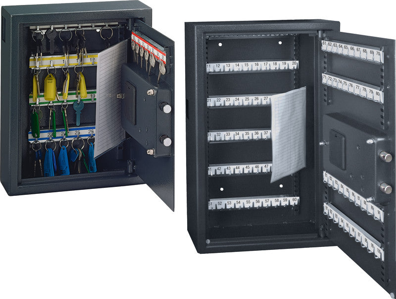 Rieffel Schlüsselkasten VT-ST SE, 35 Haken, Elektronikschloss, Einwurfschlitz, Notöffnung, Stahl, Dunkelgrau