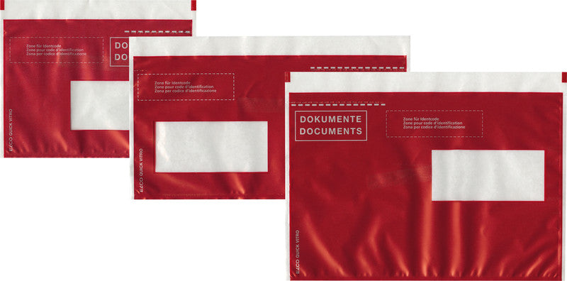 Elco Dokumententasche – C6 (162 × 114 mm), Fenster rechts, bedruckt, rot, selbstklebend – 250 Stück