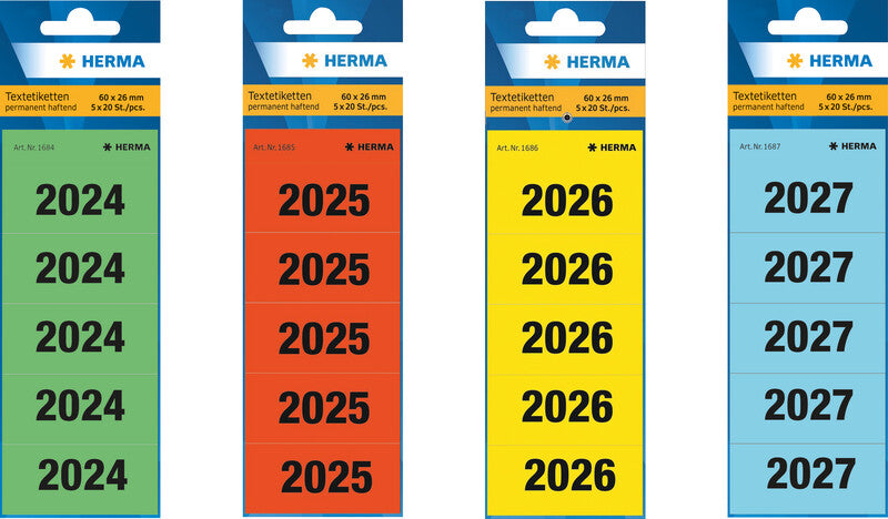 HERMA Schuletiketten – Motiv 2027 – 60×26 mm, 100 Stk, 20 Bogen, Papier, permanent haftend