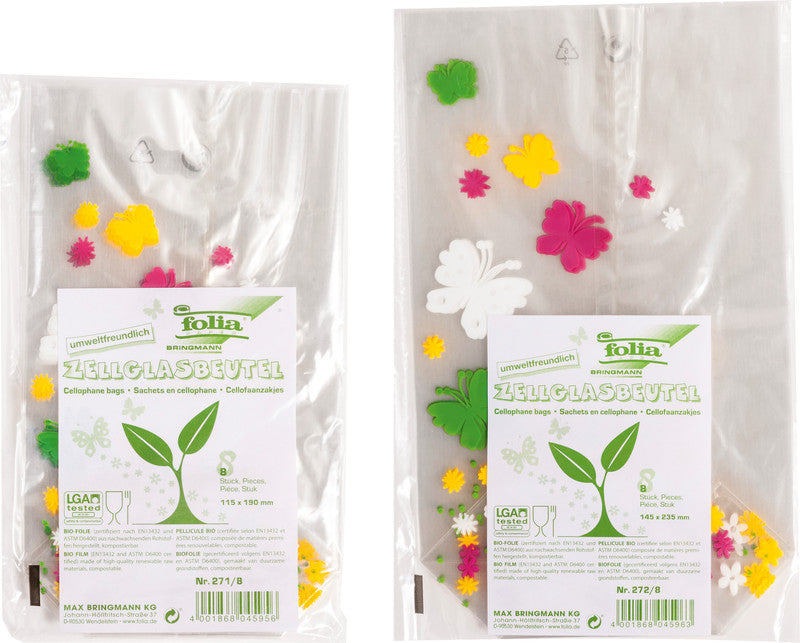 Folia Cellophantüten mit Kreuzboden – Schmetterling – 145 × 235 mm – 10 Stk., Kunststoff, Mehrfarbig