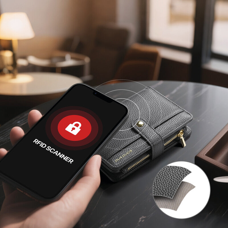 Dux Ducis Reissverschlusstasche – wasserabweisend, RFID, Leder, hellgrau