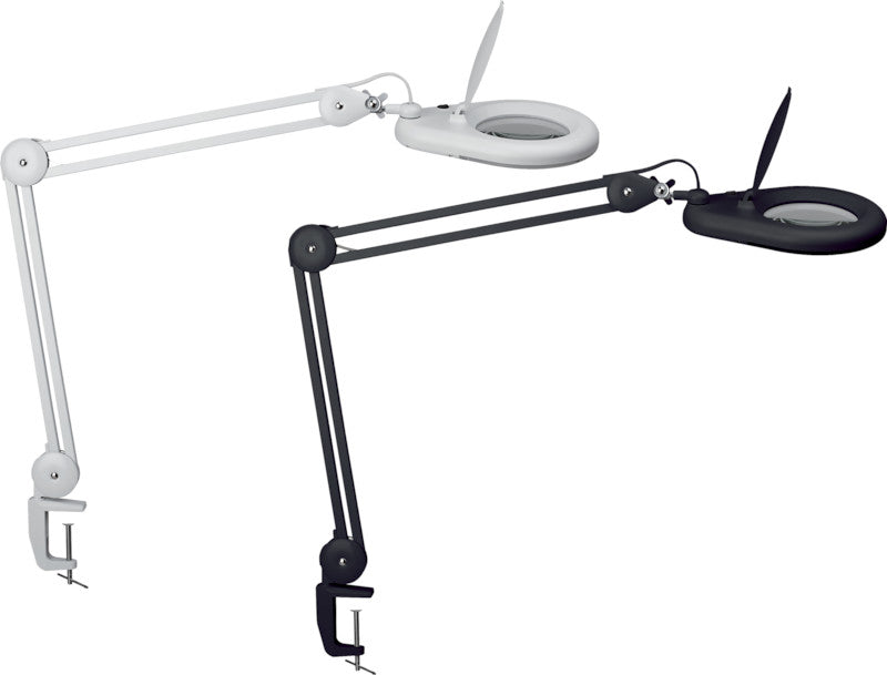 MAUL Leuchtlupe – 1,75× – Ø 127 mm – mit LED, schwarz, Klemmfuss (Klemmweite 65 mm)