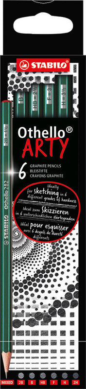 STABILO Othello Arty Bleistifte 2B, B, HB, F, H, 2H, hexagonal – 6er-Set