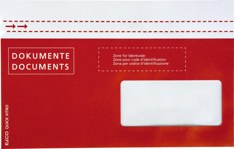 Elco Dokumententasche – C6/5 (229 × 114 mm), Fenster rechts, bedruckt, rot, Papier, selbstklebend – 250 Stück