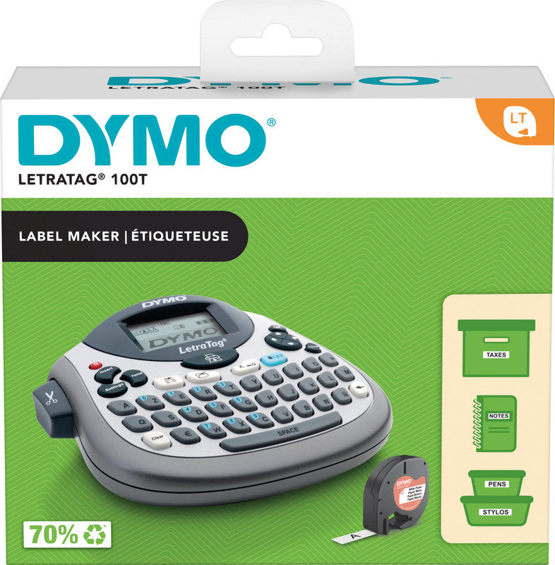 DYMO LetraTag LT-100T – Beschriftungsgerät, für LT-Bänder 12 mm, 2-zeilig, LC-Display, batteriebetrieben