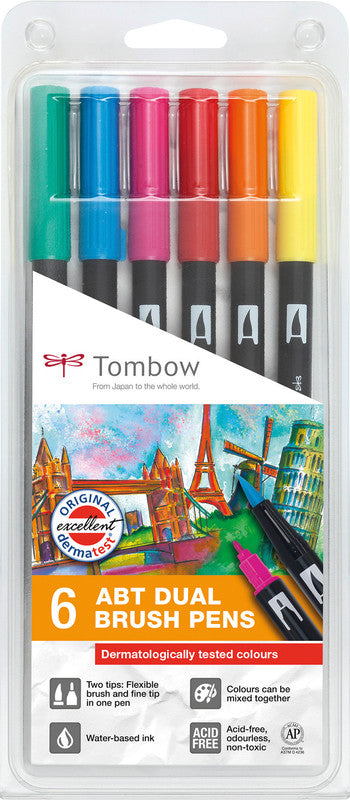 Tombow Filzstifte Brush Pen, 6 Stk.