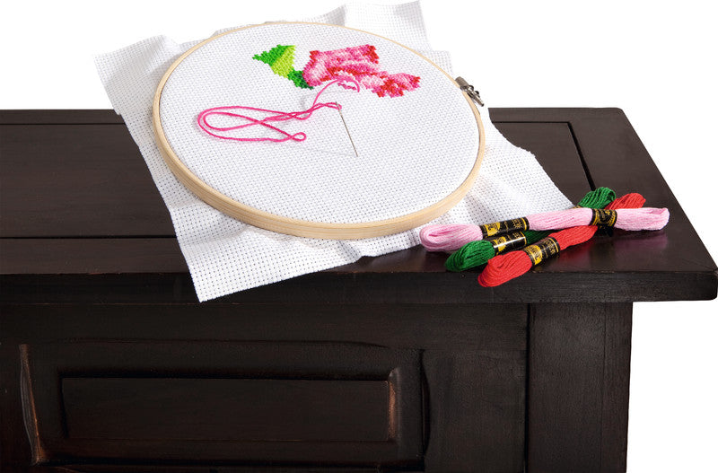 Folia Stickrahmen-Set mit Stoff 2er-Set, Bambus – Ø 15 cm & 20 cm – Aida-Stoff 25 × 49 cm – FSC-zertifiziert