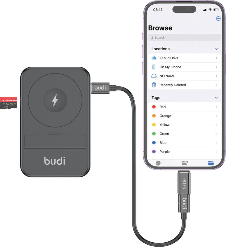 Budi Multi-Funktionsbox 14-in-1 – Spezialzubehör – MagSafe 15 W, SD/TF-Kartenleser – für iPhone (MagSafe)
