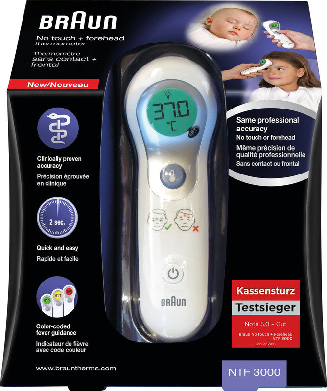 Braun Berührungsloses Stirnthermometer – farbcodiertes Display, Stumm-Modus, wasserfest, BPA-frei