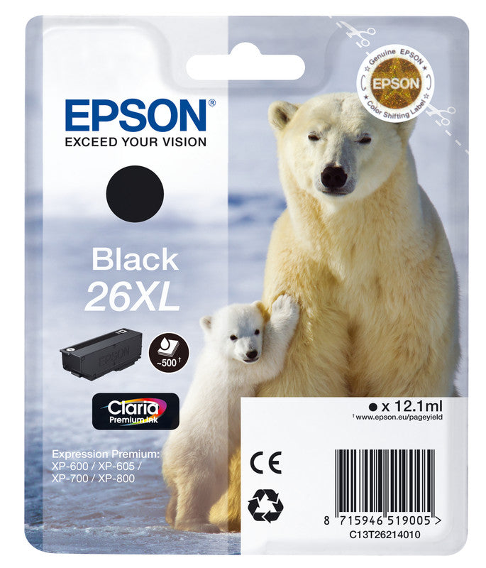 Epson Tintenpatrone 26XL, Schwarz, XL – für Tintenstrahldrucker, Multifunktionsgeräte