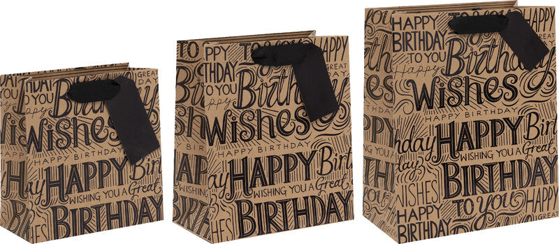 Glick Geschenktasche 'Happy Birthday' – 20 × 10 × 22,5 cm, Papier, mit Satinband, mehrfarbig, mit Folienprägung