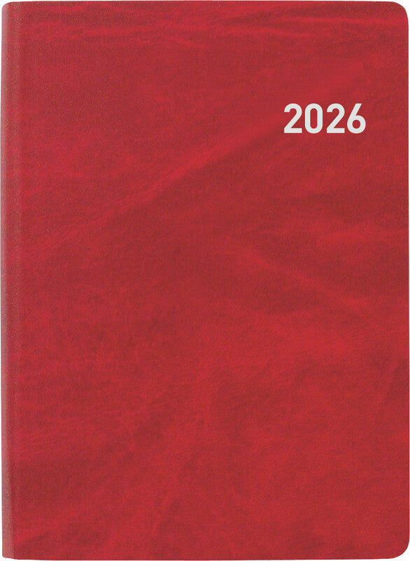 Biella Rex Agenda – 1 Woche/2 Seiten, gebunden, 10,1 × 14,2 cm, 2026, mehrsprachig, rot, FSC