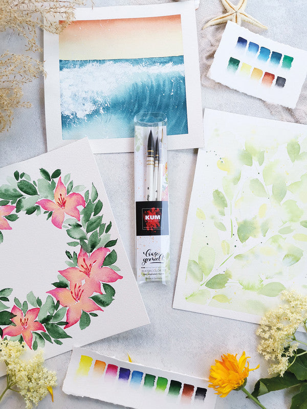 Kum Pinsel French Aquarell – perlmuttfarben, Holzstiel, synthetische Haare, Länge 155 mm, Aluminiumzwinge