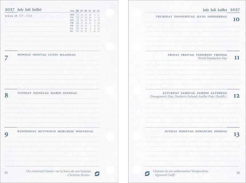 Succes Kalender-Einlage – 1 Woche/2 Seiten, 5-fach, 6,7 × 10,4 cm, 2026