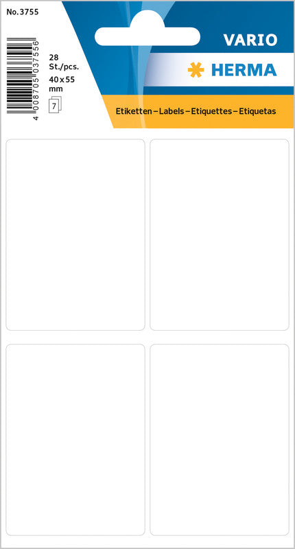 HERMA Vario Schuletiketten – 40 × 55 mm, Abgerundete Ecken, 28 Stk, 7 Bogen, Papier