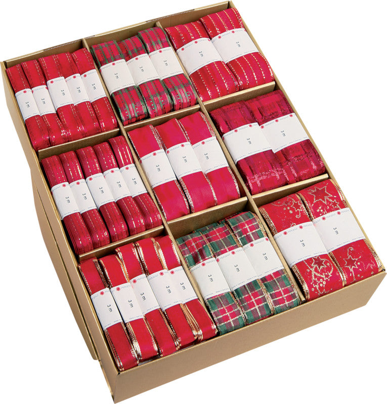 Präsent Seidenband – Weihnachten Selection – 75 × 15 mm × 3 m, 45 × 25 mm × 3 m, 30 × 40 mm × 3 m